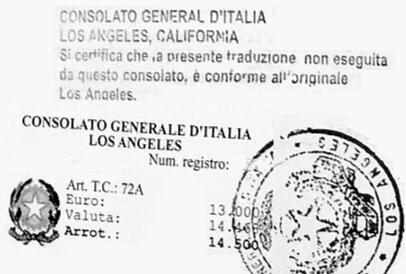English to Italian sworn translations with 16 euro revenue stamps being prepared for court appointment in Tuscany.