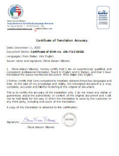 A Certificate of Accuracy that is attached to our with certified translations for the U.S. and is required by USCIS as well as by most academic institutions.